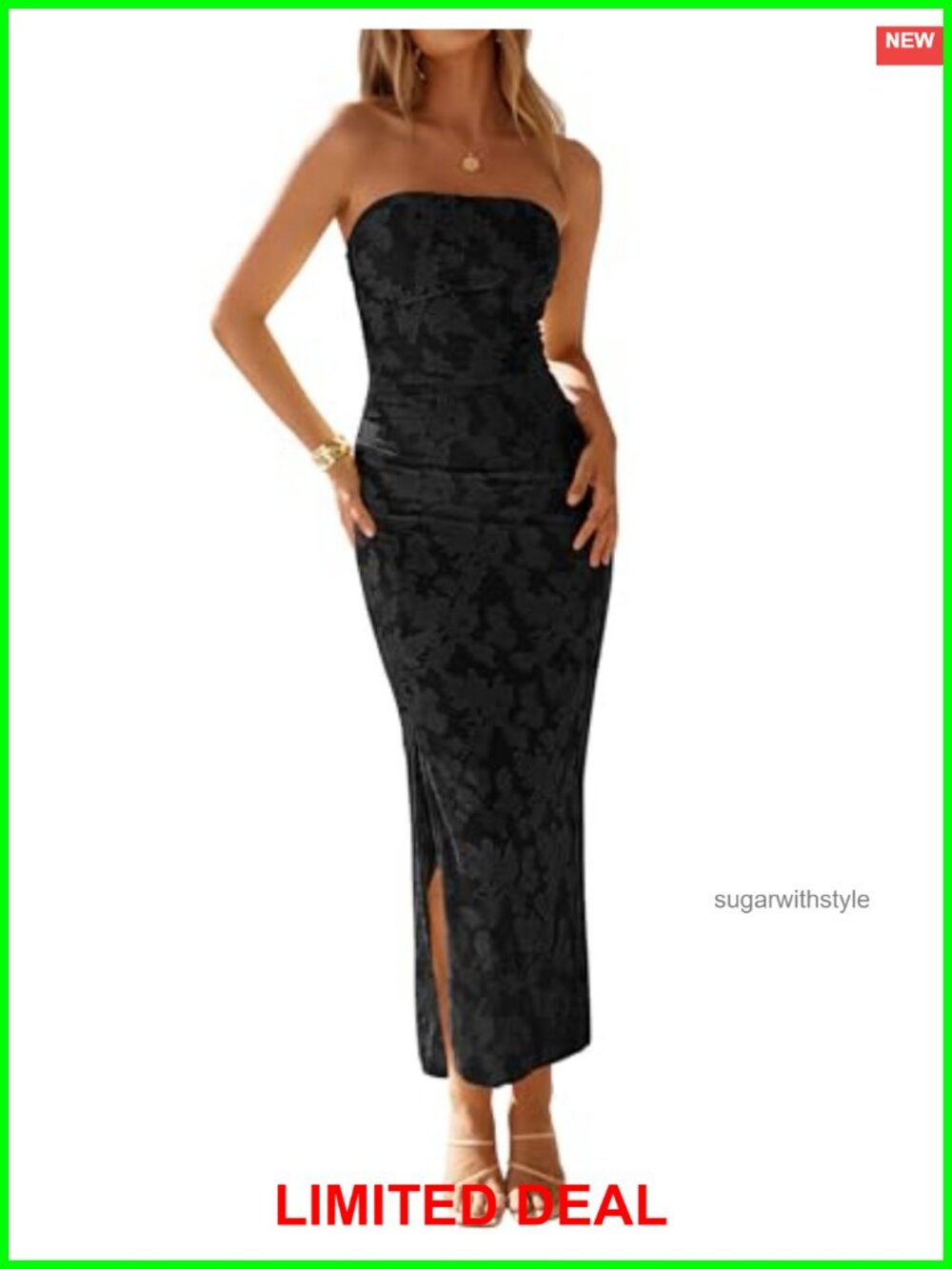 Womens Strapless Floral Bodycon Ruched Slit Maxi Formal Cocktail Dress